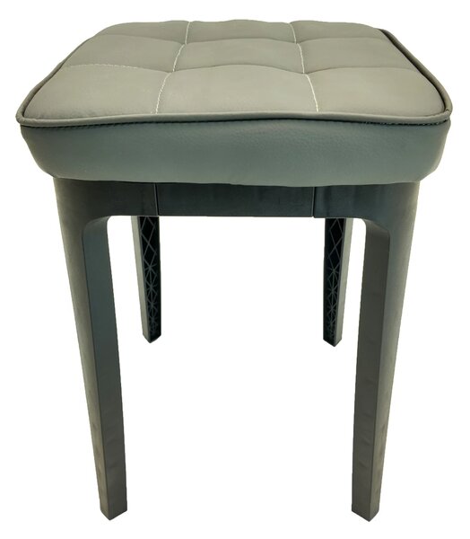 Taburet Kiev, piele ecologica gri, cadru plastic, 31x31x47 cm
