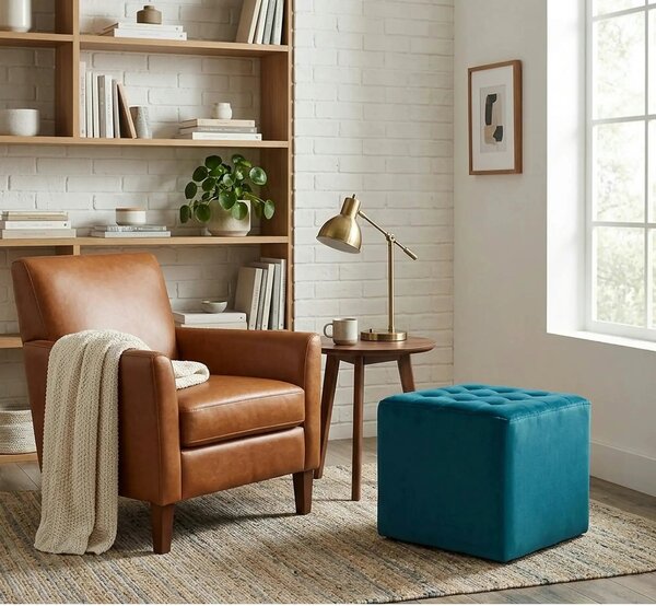 Taburet LORI stofa catifelata turcoaz - Bluvel 85, 39x39x34 cm