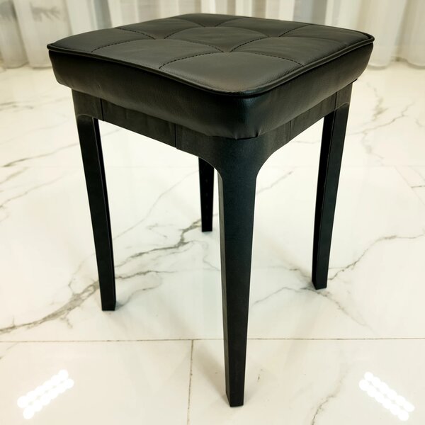 Taburet Kiev, piele ecologica neagra, cadru plastic, 31x31x47 cm