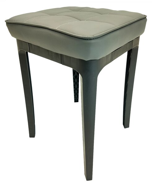 Taburet Kiev, piele ecologica gri, cadru plastic, 31x31x47 cm