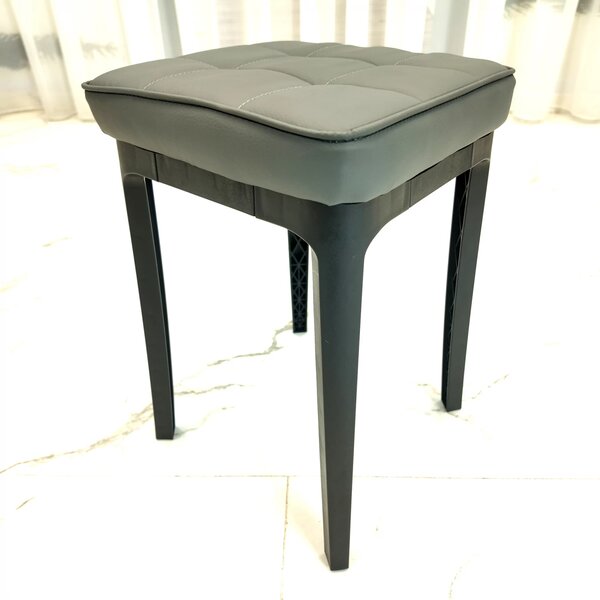 Taburet Kiev, piele ecologica gri, cadru plastic, 31x31x47 cm