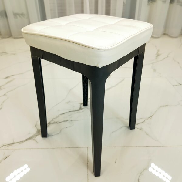 Taburet Kiev, piele ecologica alba, cadru plastic, 31x31x47 cm