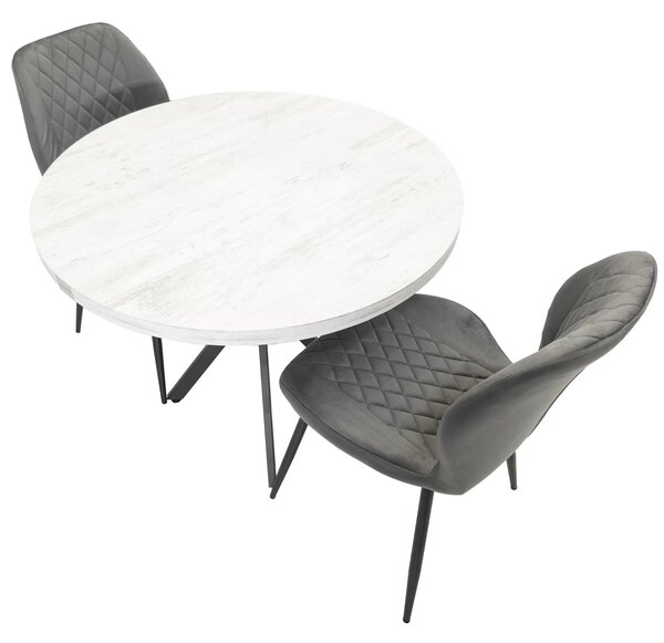 Set masa Hamburg Pin antichizat cu 2 scaune Goteborg gri, DENVER, picioare metalice negre, forma rotunda, 90x73 cm