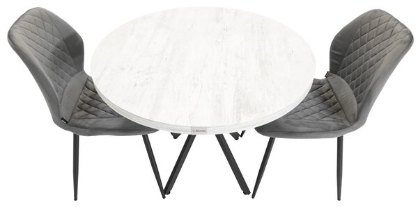 Set masa Hamburg Pin antichizat cu 2 scaune Goteborg gri, DENVER, picioare metalice negre, forma rotunda, 90x73 cm