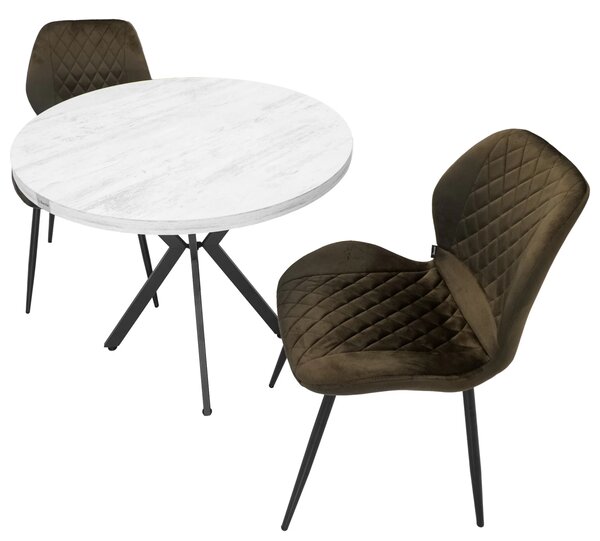 Set masa Hamburg Pin antichizat cu 2 scaune Goteborg maro, DENVER, picioare metalice negre, forma rotunda, 90x73 cm