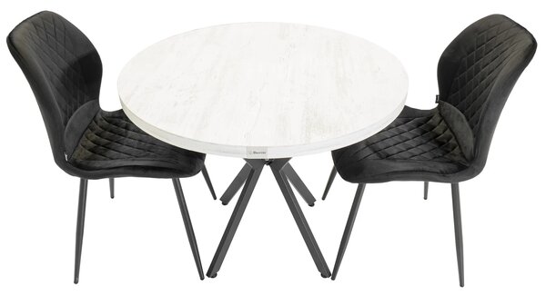 Set masa Hamburg Pin antichizat cu 2 scaune Goteborg negru, DENVER, picioare metalice negre, forma rotunda, 90x73 cm