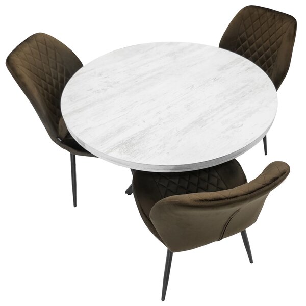 Set masa Hamburg Pin antichizat cu 3 scaune Goteborg maro, DENVER, picioare metalice negre, forma rotunda, 90x73 cm