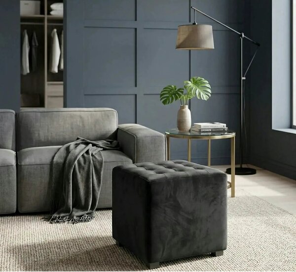 Taburet LORI, stofa catifelata negru - Bluvel 19, 39x39x34 cm