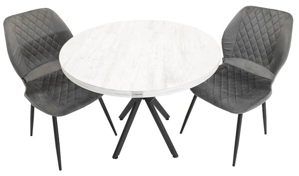 Set masa Hamburg Pin antichizat cu 2 scaune Goteborg gri, DENVER, picioare metalice negre, forma rotunda, 90x73 cm