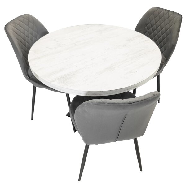 Set masa Hamburg Pin antichizat cu 3 scaune Goteborg gri, DENVER, picioare metalice negre, forma rotunda, 90x73 cm