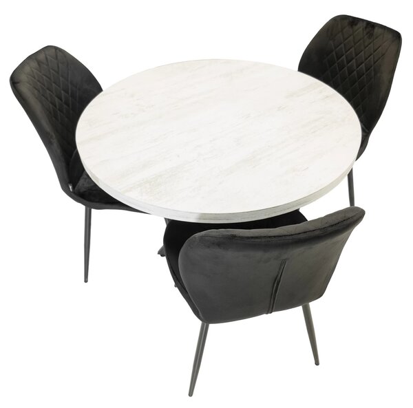 Set masa Hamburg Pin antichizat cu 3 scaune Goteborg negru, DENVER, picioare metalice negre, forma rotunda, 90x73 cm
