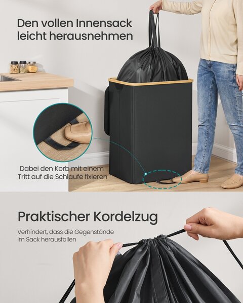 Cos de gunoi reciclare, Roxanne, Songmics, Negru, 52.5x38.5x70.5 cm