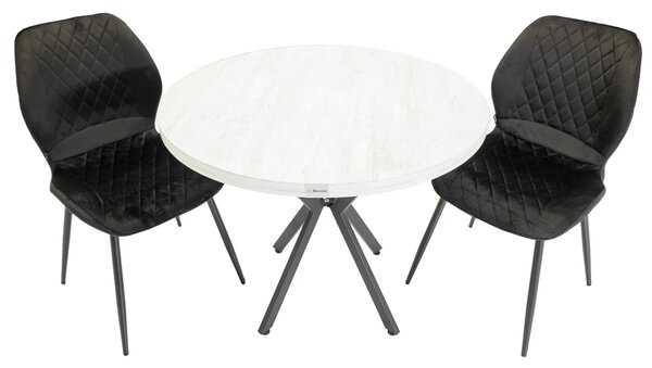 Set masa Hamburg Pin antichizat cu 2 scaune Goteborg negru, DENVER, picioare metalice negre, forma rotunda, 90x73 cm