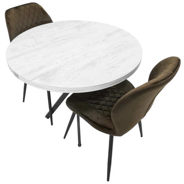 Set masa Hamburg Pin antichizat cu 2 scaune Goteborg maro, DENVER, picioare metalice negre, forma rotunda, 90x73 cm