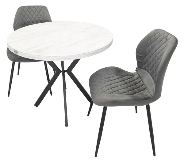 Set masa Hamburg Pin antichizat cu 2 scaune Goteborg gri, DENVER, picioare metalice negre, forma rotunda, 90x73 cm