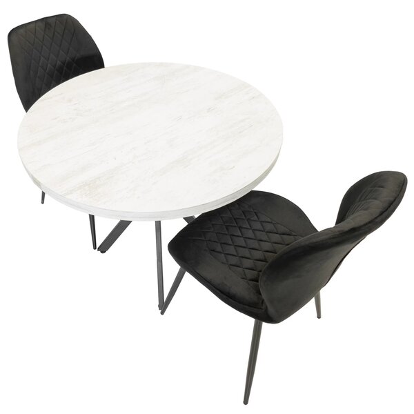 Set masa Hamburg Pin antichizat cu 2 scaune Goteborg negru, DENVER, picioare metalice negre, forma rotunda, 90x73 cm