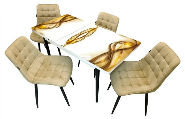 Set masa extensibila Rio cu 4 scaune Osaka bej, DENVER, model Golden Flow, picioare negre