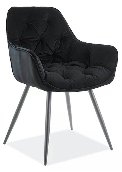 Scaun tapitat modern CHERRY, negru, stofa catifelata/metal, 58x57x87 c