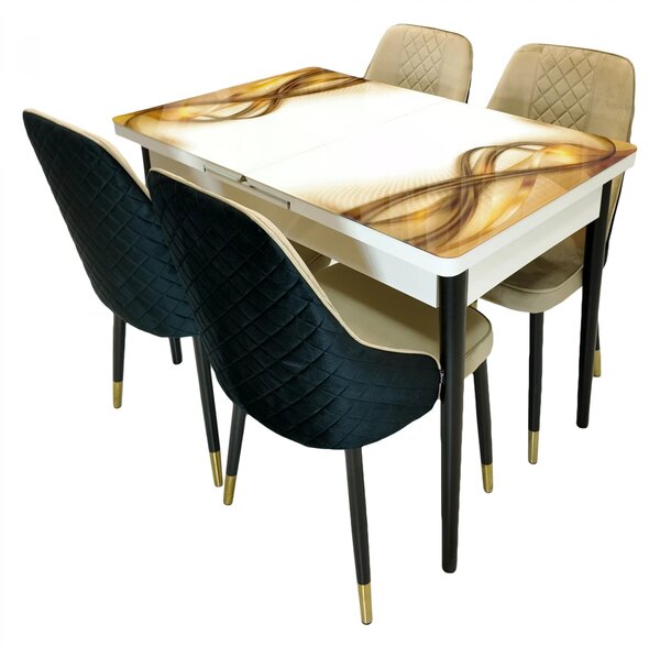Set masa extensibila Rio cu 4 scaune Modena bej, DENVER, model Golden Flow, picioare negre