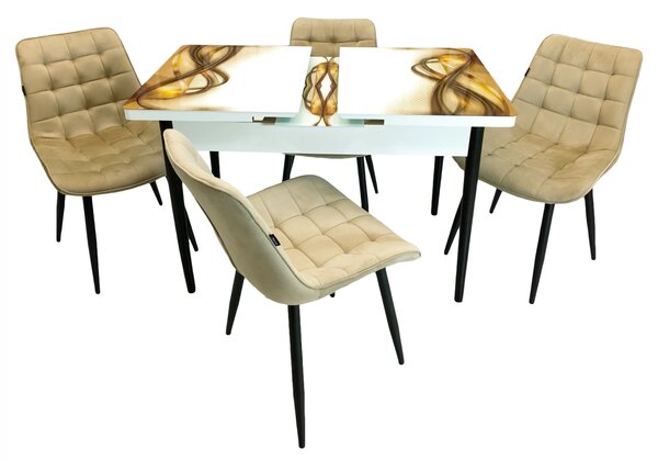 Set masa extensibila Rio cu 4 scaune Osaka bej, DENVER, model Golden Flow, picioare negre