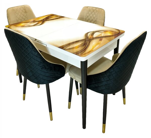 Set masa extensibila Rio cu 4 scaune Modena bej, DENVER, model Golden Flow, picioare negre