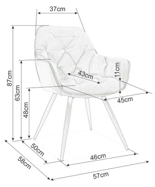 Scaun tapitat modern CHERRY, gri/negru, stofa catifelata/metal, 58x57x