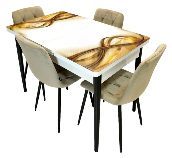 Set masa extensibila Rio cu 4 scaune Kobe bej, DENVER, model Golden Flow, picioare negre