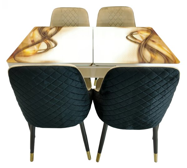 Set masa extensibila Rio cu 4 scaune Modena bej, DENVER, model Golden Flow, picioare negre