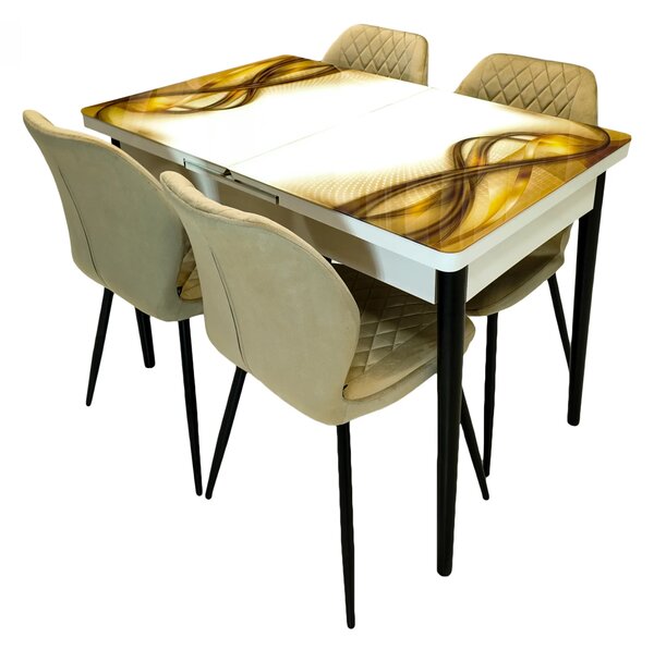 Set masa extensibila Rio cu 4 scaune Goteborg bej, DENVER, model Golden Flow, picioare negre