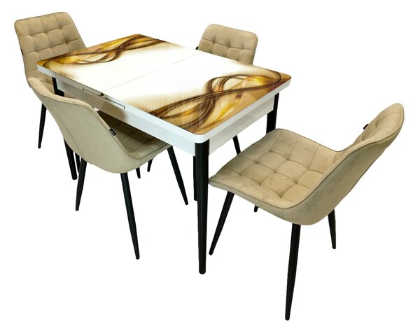 Set masa extensibila Rio cu 4 scaune Osaka bej, DENVER, model Golden Flow, picioare negre