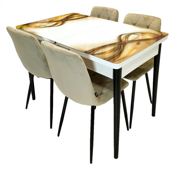 Set masa extensibila Rio cu 4 scaune Kobe bej, DENVER, model Golden Flow, picioare negre