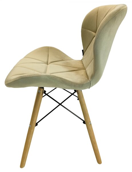 Scaun Oslo, DENVER, catifea bej, picioare lemn, 48x39x74 cm
