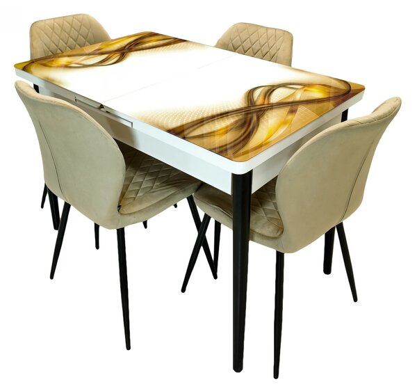 Set masa extensibila Rio cu 4 scaune Goteborg bej, DENVER, model Golden Flow, picioare negre