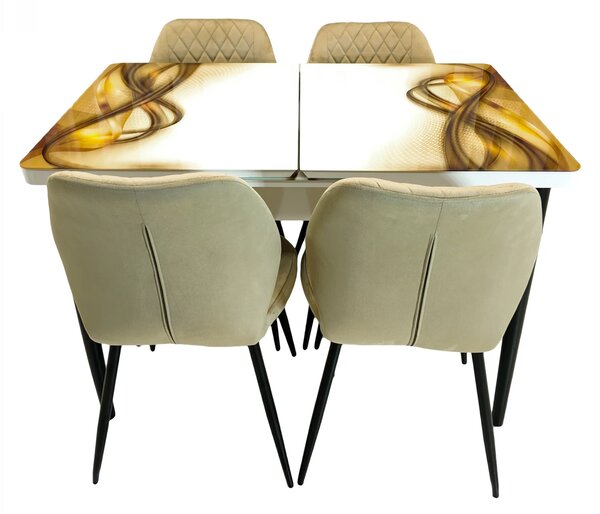 Set masa extensibila Rio cu 4 scaune Goteborg bej, DENVER, model Golden Flow, picioare negre