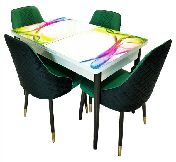 Set masa extensibila Rio cu 4 scaune Modena verde, DENVER, model Aurora, picioare negre