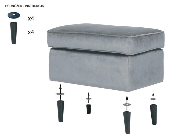 Taburet RON, stofa catifelata albastru inchis - Bluvel 86, 60x40x44 cm