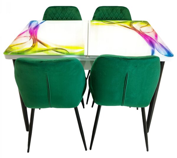 Set masa extensibila Rio cu 4 scaune Goteborg verde, DENVER, model Aurora, picioare negre