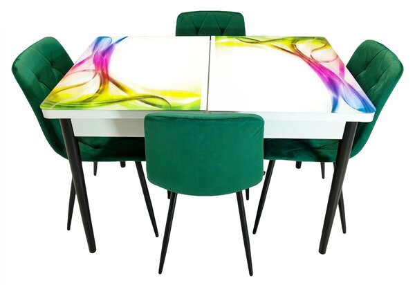 Set masa extensibila Rio cu 4 scaune Kobe verde, DENVER, model Aurora, picioare negre