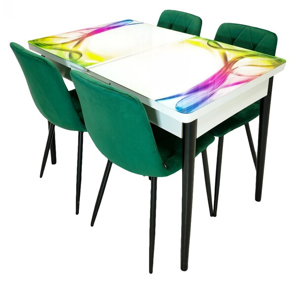 Set masa extensibila Rio cu 4 scaune Kobe verde, DENVER, model Aurora, picioare negre