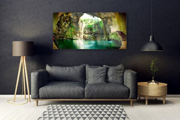 Tablou pe sticla Cascada Peisaj Verde Albastru Maro