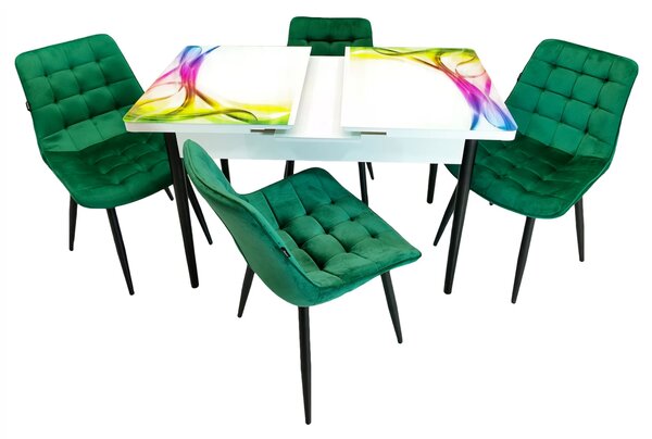 Set masa extensibila Rio cu 4 scaune Osaka verde, DENVER, model Aurora, picioare negre