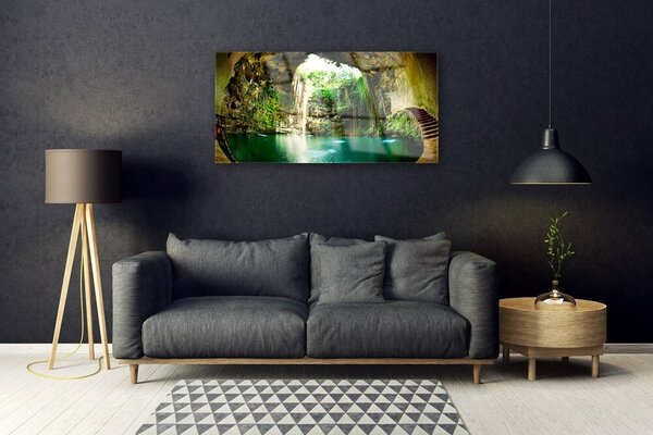 Tablou pe sticla Cascada Peisaj Verde Albastru Maro