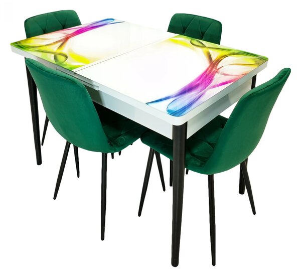 Set masa extensibila Rio cu 4 scaune Kobe verde, DENVER, model Aurora, picioare negre