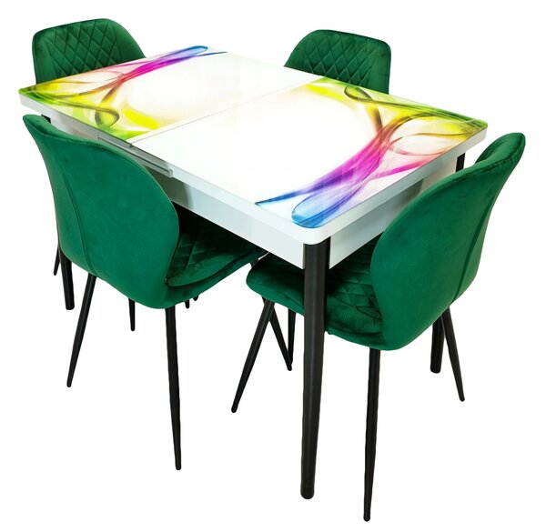 Set masa extensibila Rio cu 4 scaune Goteborg verde, DENVER, model Aurora, picioare negre
