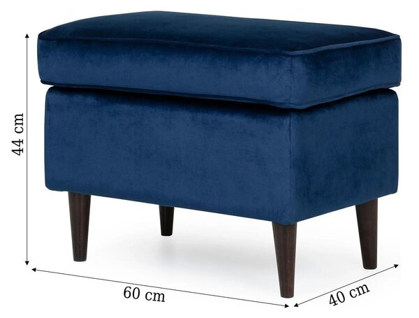 Taburet RON, stofa catifelata albastru inchis - Bluvel 86, 60x40x44 cm