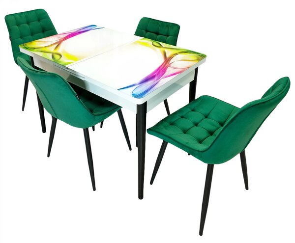 Set masa extensibila Rio cu 4 scaune Osaka verde, DENVER, model Aurora, picioare negre