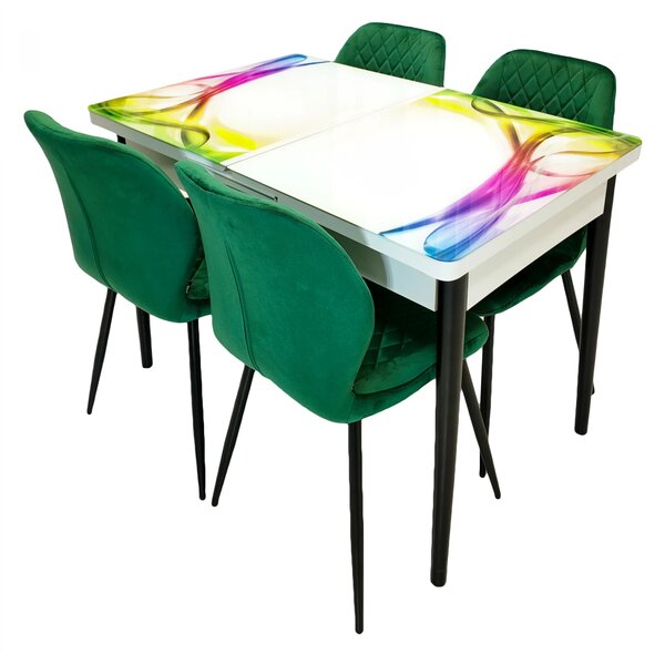 Set masa extensibila Rio cu 4 scaune Goteborg verde, DENVER, model Aurora, picioare negre