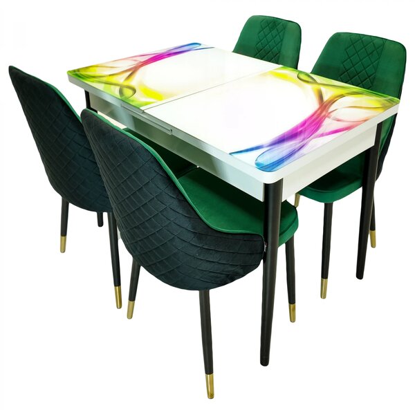Set masa extensibila Rio cu 4 scaune Modena verde, DENVER, model Aurora, picioare negre