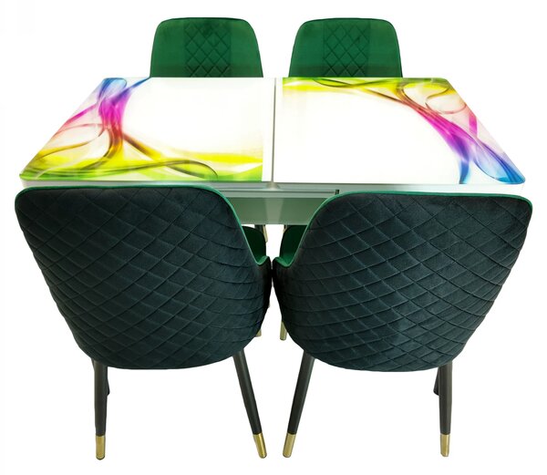 Set masa extensibila Rio cu 4 scaune Modena verde, DENVER, model Aurora, picioare negre