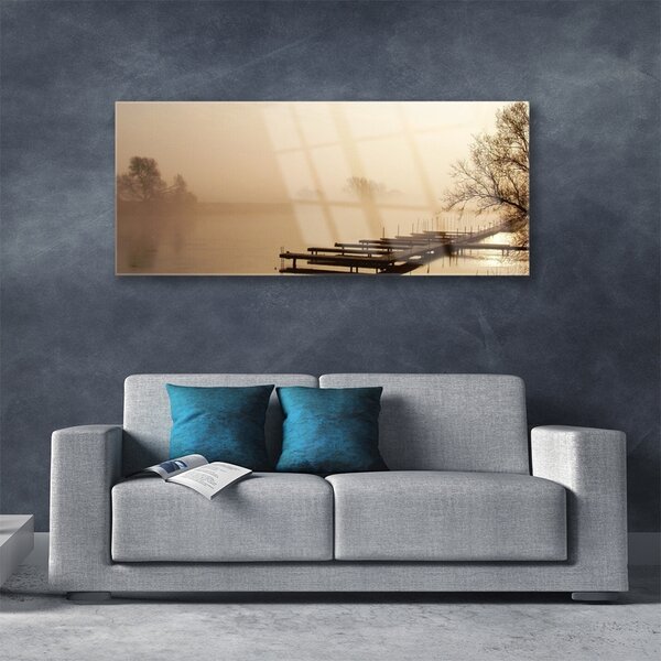 Tablou pe sticla Water Bridge Mist Peisaj sepia